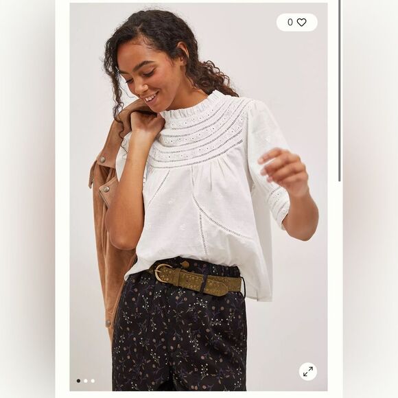 Anthropologie Forever That Girl Kari Embroidered Blouse, White, Size 10 NWT - Picture 1 of 7